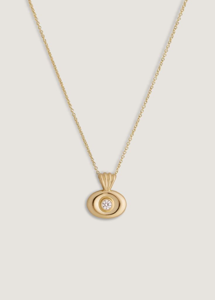 Designed by tastemaker and jewelry collector Rachel Nosco, the Eternal Summer collection features transitional pieces made to be worn through change, and cherished for generations to come.Let this piece take you to San Raphael in the South of France. Featuring a 0.19 carat lab created round diamond, wear it on your travels stacked with a herringbone chain. Pendant Details & Specs: 14k solid gold—always Pendant weight: 3.1g Hollow pendant Pendant measurements: 17mm x 14.7mm Lab created diamond Ca Timeless Oval Pendant Diamond Necklace, Classic Sterling Silver Necklace For Everyday Elegance, Timeless 14k Gold Necklace, Elegant Timeless Design Jewelry As Gift, Elegant Timeless Design Jewelry Gift, Elegant Timeless Design Jewelry For Gifts, Elegant Timeless Jewelry As A Gift, Luxury Everyday Diamond Pendant Necklace, Luxury Diamond Pendant Necklace For Everyday