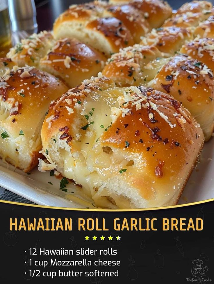 hawaiian roll garlic bread on a white plate