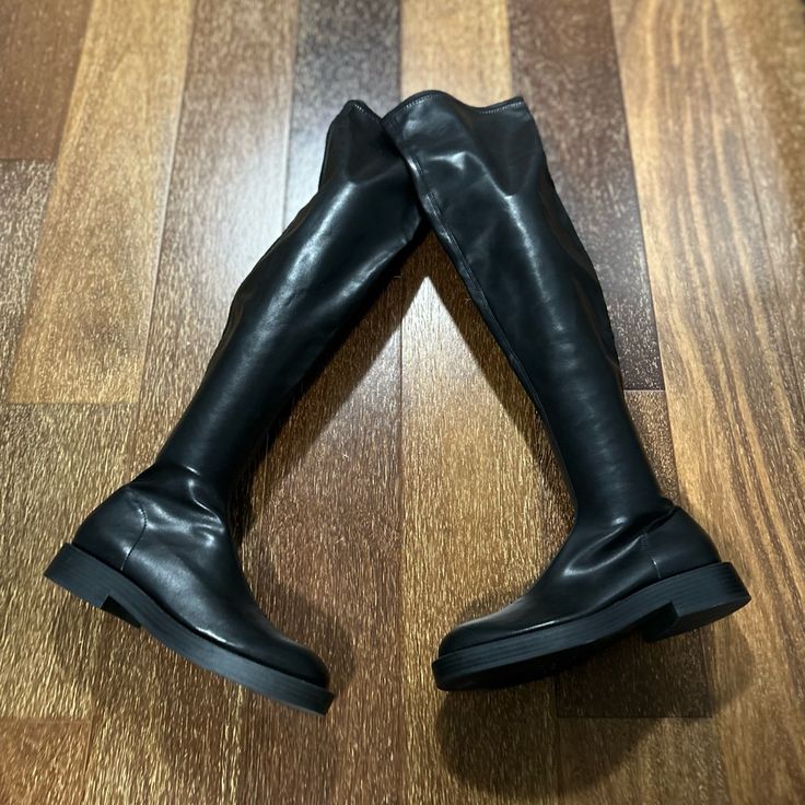 New Zara Knee High Boots - Size 38/7.5. Classic Black Knee High Boots With A Low Heel And Side Ankle Zipper. Faux Leather. Calf Material Does Have A Little Bit Of Stretch But Not A Ton. Measurements Included In Photos. Brand New With Tags. Purchasing This Item Acknowledges That You Have Viewed All Photos, Read Entire Description, And Asked Questions If Applicable Prior To Purchase. Knee High Pointed Toe Boots, Zara Black Leather Platform Boots, Zara Boots With Medium Width And Flat Heel, Zara Leather Medium Width Platform Boots, Zara Knee-high Boots With Reinforced Heel And Round Toe, Chic Zara Knee-high Boots With Round Toe, Trendy Zara Knee-high Heeled Boots, Zara Almond Toe Winter Boots, Zara Knee-high Heeled Boots