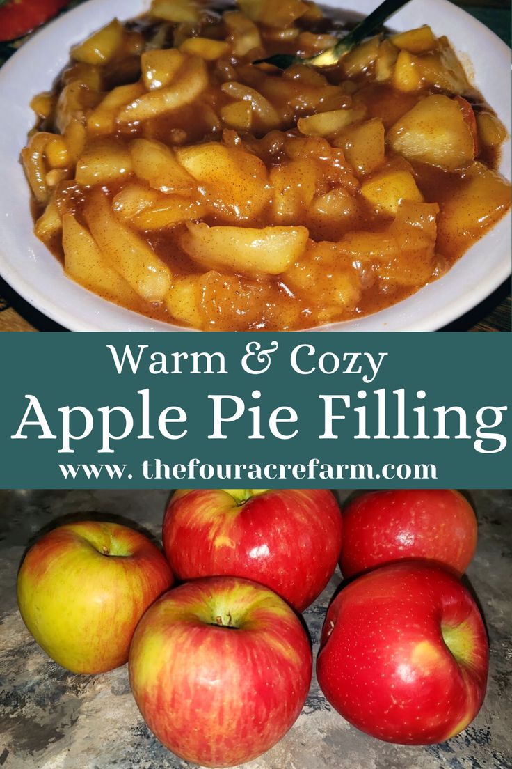 an apple pie filling recipe with apples in the background