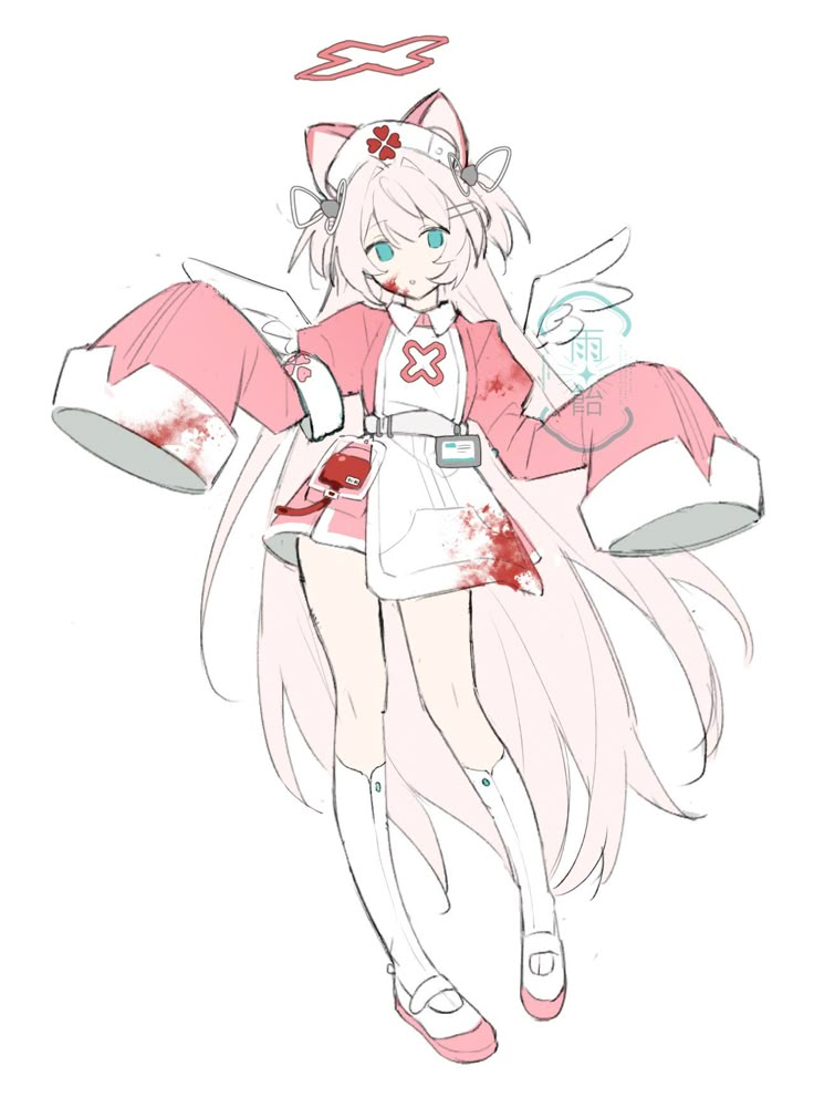 an anime character with blood on her body