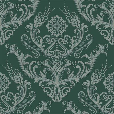 a green and white wallpaper with an ornate design