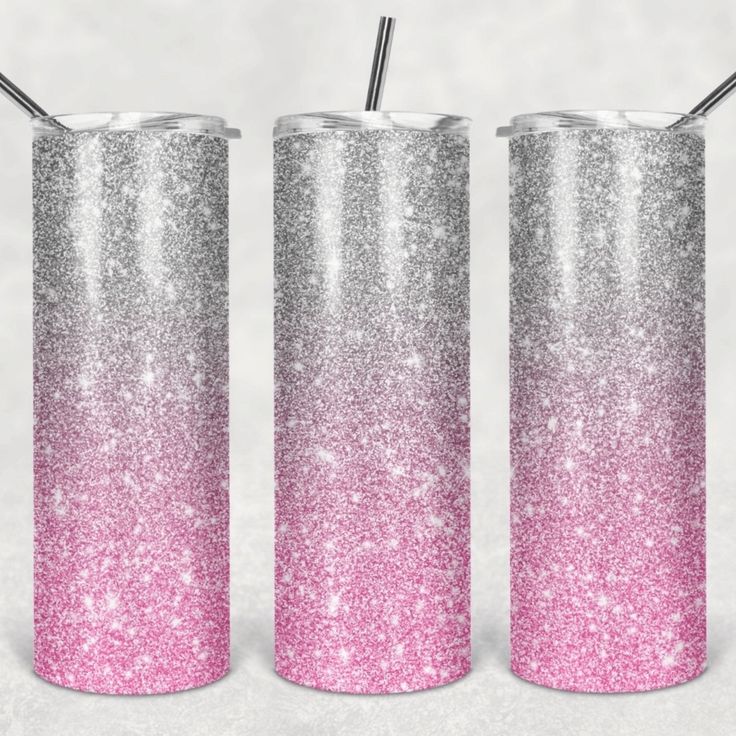 Pink & Silver Glitter Ombre Sublimation Tumbler Straight Skinny - Designodeal Ebook Business, Sublimation Images, Glitter Ombre, Pink Sparkle, Creative Things, Stainless Steel Straws, Personalized Tumblers, Reusable Straw, Tumbler Design