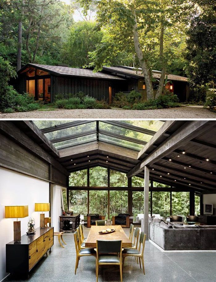 the inside and outside of a modern house