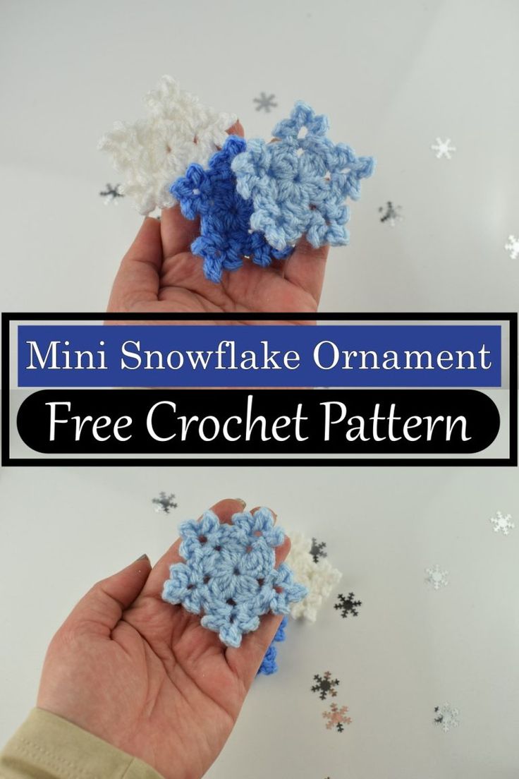 someone is holding two crocheted snowflakes in their hands