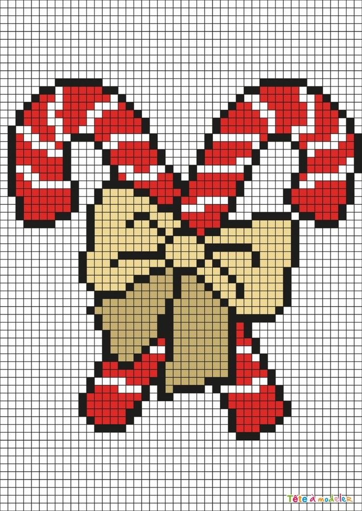 a cross stitch christmas ornament with candy canes on it's head