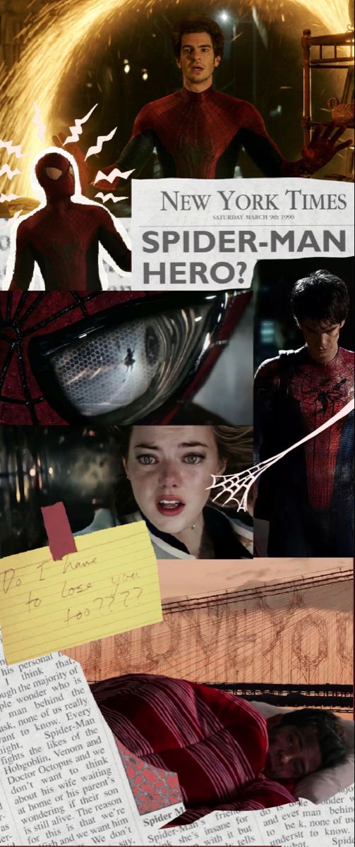 the spider - man collage has been altered to look like it is being watched by people