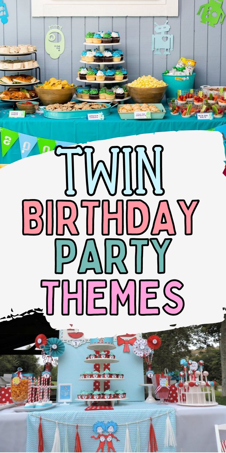 a twin birthday party theme is featured in this image