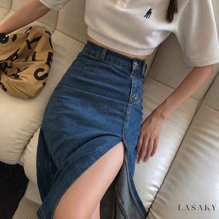 Lasaky - Elegant Half-Body Wrap Long-Waisted Skirt Jeans Recycle, Midi Jean Skirt, Skirt Tulle, Midi Jeans, Rock Outfit, Denim Skirt Women, Half Skirt, Elegant Skirt, Denim Midi Skirt