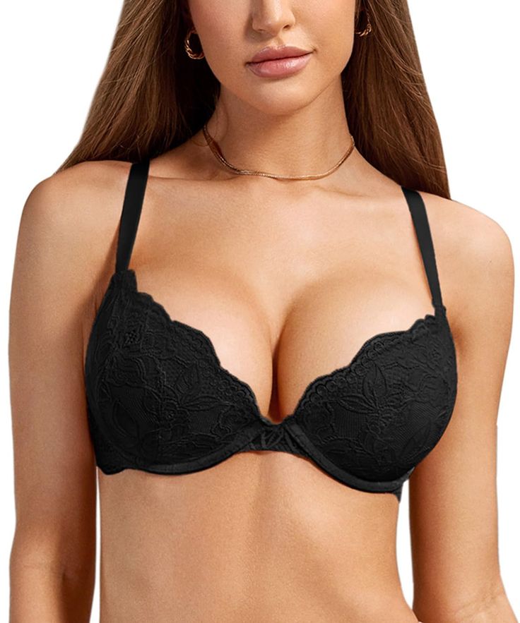 PRICES MAY VARY. Push-up plunge cups help to create sexy cleavage, adding 1 cup at least Padded underwired bras provide great support for large breasts Deep v neckline shows more cleavage under low-cut clothes Delicate floral lace pattern adds more femininity Full coverage cup design to prevent spillover DOBREVA flora lace push up bra shows your feminine charm completely while lifting and shaping for a natural look.
 Soft padded cup and lightweight fabric offer great support and comfort
 Take on Pretty Bras, Cut Clothes, Coverage Bras, Bra Brands, Full Cup Bra, Full Coverage Bra, American Beauty, Support Bras, Bra Women