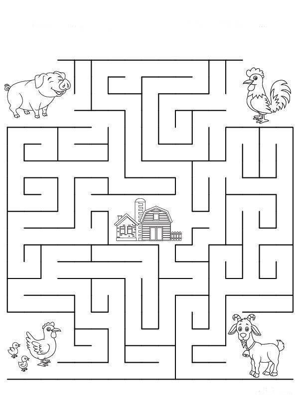 a maze with farm animals on it