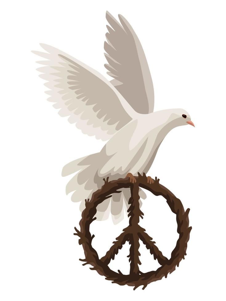 a white dove flying over a peace sign