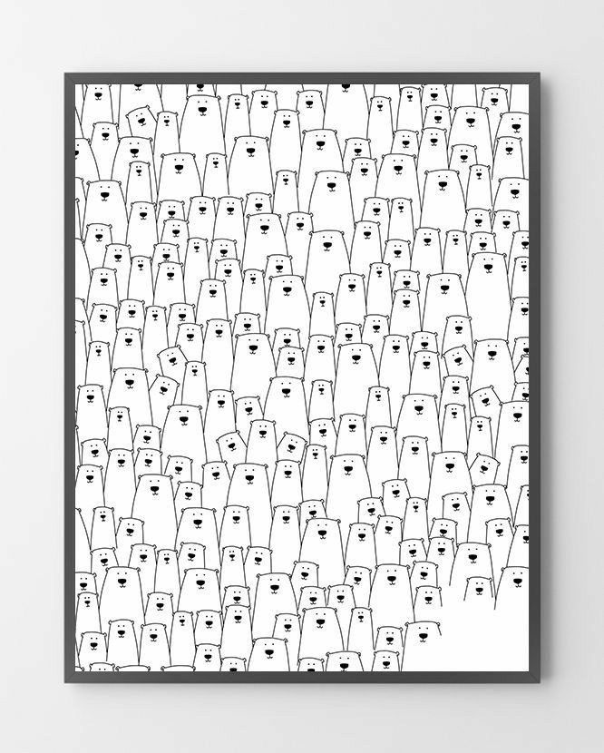 a black and white poster with dogs on it's sides, all in the same pattern