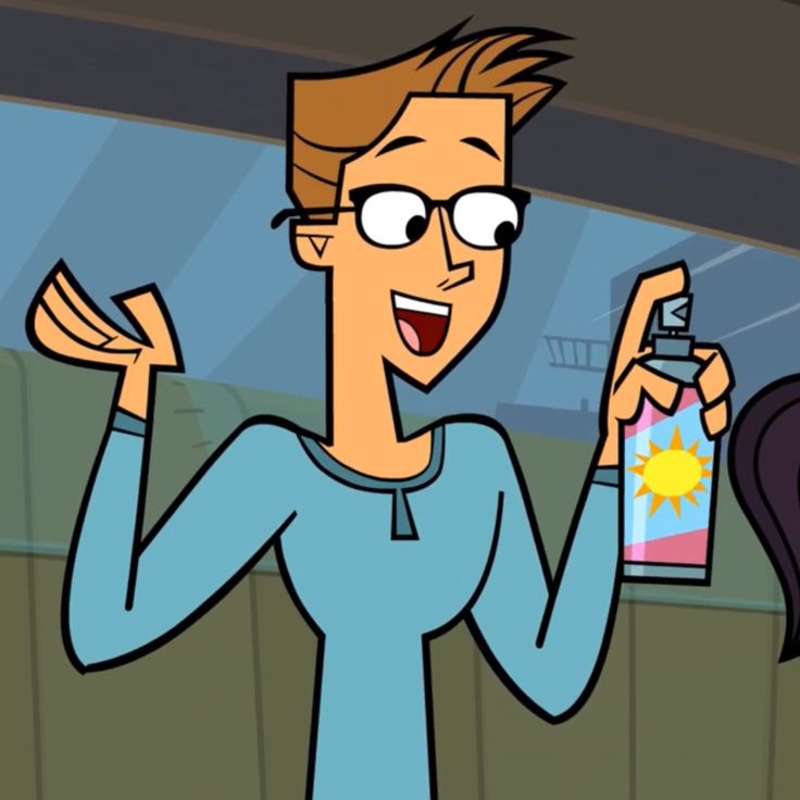 a cartoon character holding a spray bottle in one hand and an object in the other