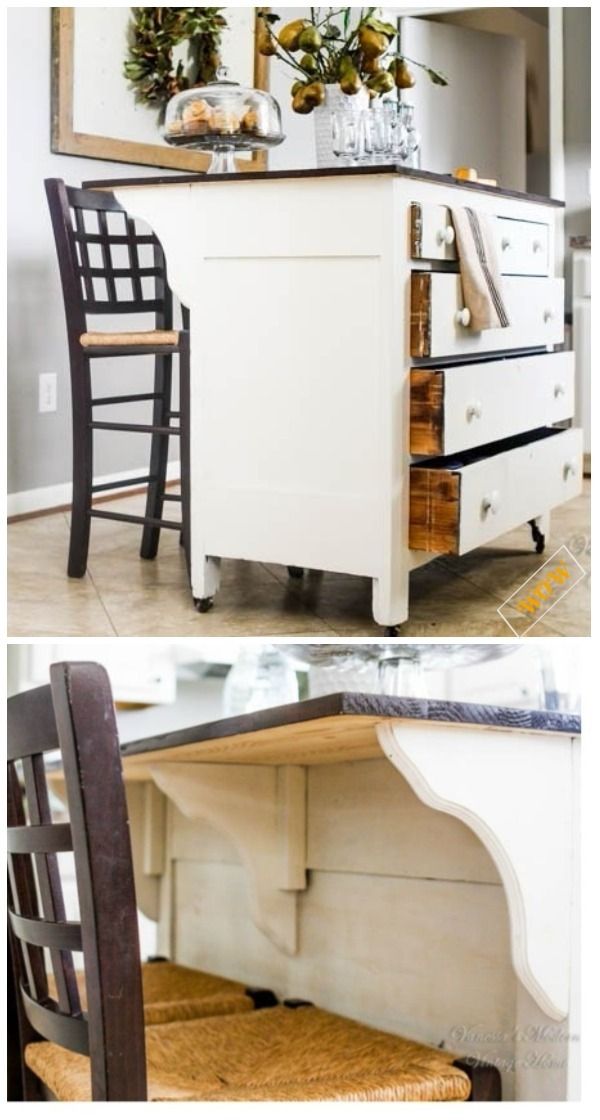 an old dresser turned into a kitchen island