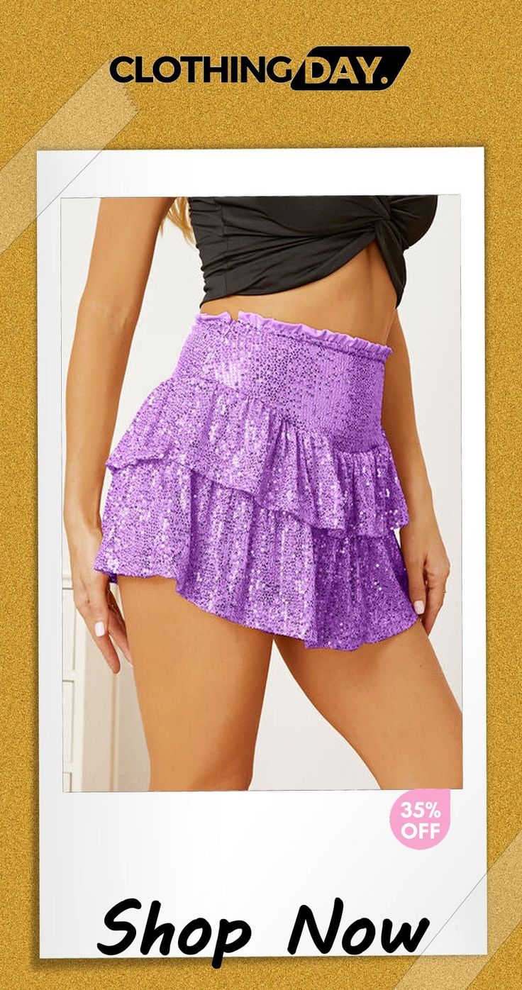 Sequin Layered Mini Skirt Trendy Party Skort With Ruffled Skirt, Trendy Ruffled Skirt Bottoms For Party, Trendy Ruffled Skort For Party, High Waist Ruffled Skort For Party, High-waisted Ruffled Skort For Party, Trendy Tiered Mini Skirt For Party, Trendy Tiered Skirt For Night Out, Flowy Tiered Skort For Party, Trendy Skirted Bottoms For Party