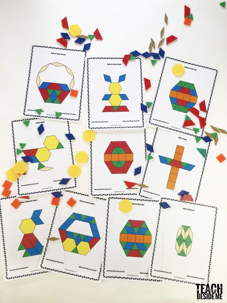 several different shapes are shown on the white paper with colored confetti around them