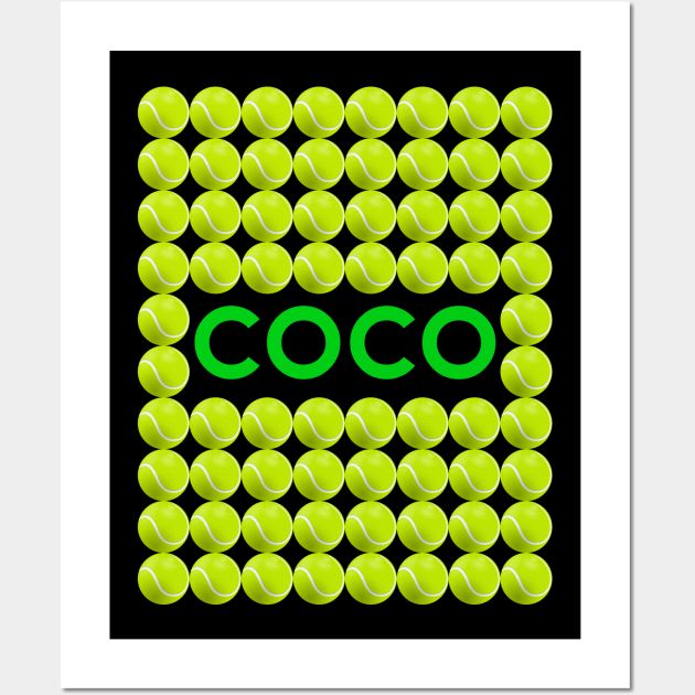 a poster with tennis balls arranged in the shape of a rectangle on a black background