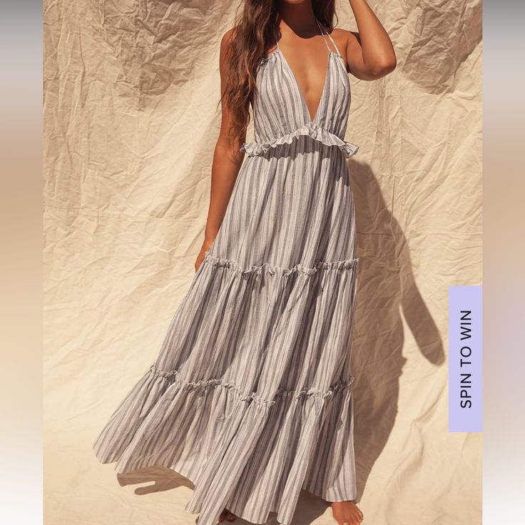 Vacay Babe Maxi Dress Tried On But, Never Worn. Didn’t Flatter Me. Sold Out Online White Breezy V-neck Maxi Dress, White Lined Summer Maxi Dress, White Breezy Maxi Dress For Daytime, White Lined Maxi Dress For Vacation, Lulus Dresses, Halter Maxi Dress, Halter Maxi, Halter Maxi Dresses, Lulu Dresses