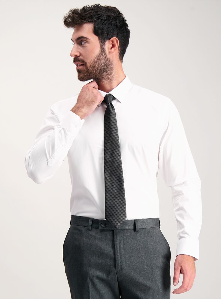 Update your workwear range with this classic shirt and tie set. Designed in a tailored fit, the white shirt features an easy-iron fabric and a traditional two piece collar for an improved fit and a front breast pocket. The matching tie is black and textured. Team with tailored trousers for a professional image. 1 x White long sleeve shirt 1 x Black textured tie Shirt is easy iron Model's chest is 42" Model wears a collar size 16.5" Model's height is 6'2" Material 55% Cotton 45% Polyester Care Ma White Shirt And Tie, White Shirt With Tie, Michael Sullivan, Black Dress Shirt Men, Tie Outfit, Black Dress Shirt, Shirt Outfit Men, Shirt And Tie, Dress Shirt And Tie