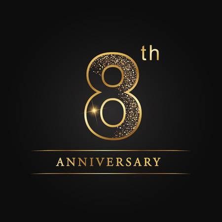 the 8th anniversary logo with gold and black colors on a dark background for an 8 th anniversary celebration