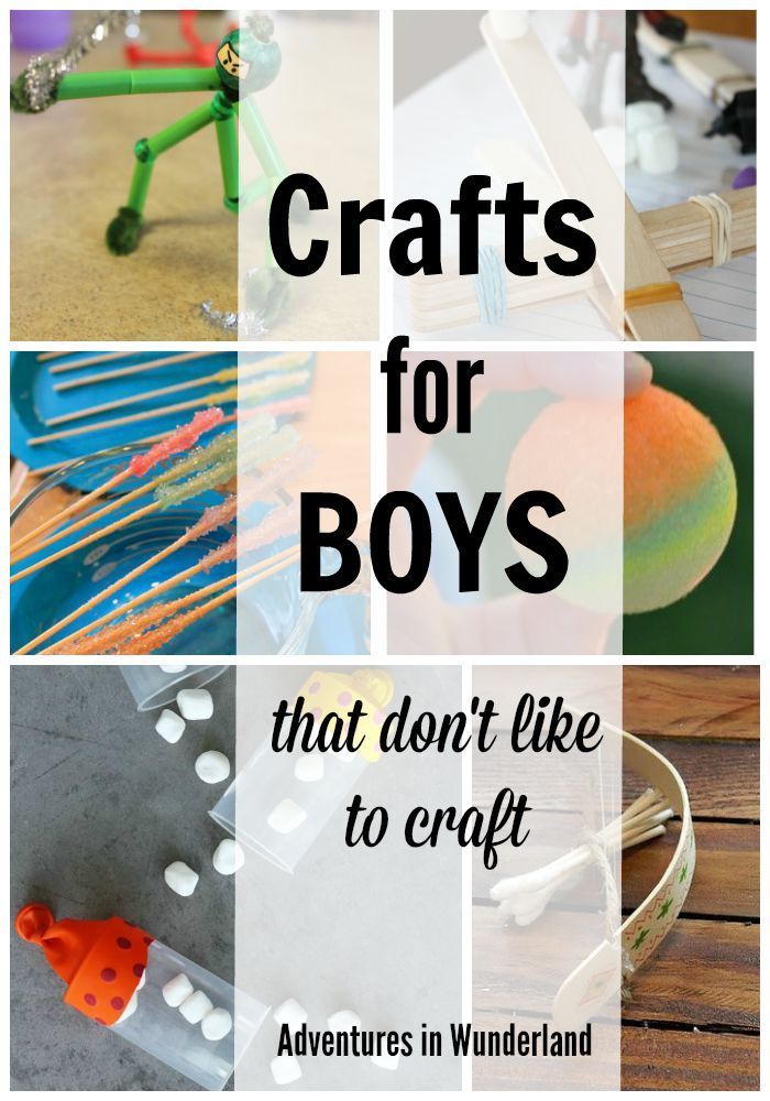 the words crafts for boys that don't like to craft are overlaid with pictures of toys