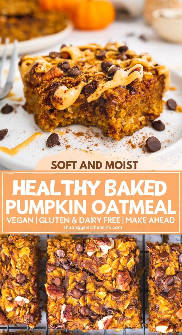 pumpkin spice oatmeal bars are stacked on top of each other