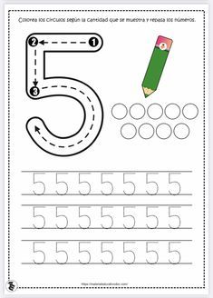 the number five worksheet for children to learn how to write and draw numbers