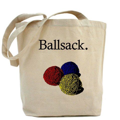 a tote bag with ballsack on it