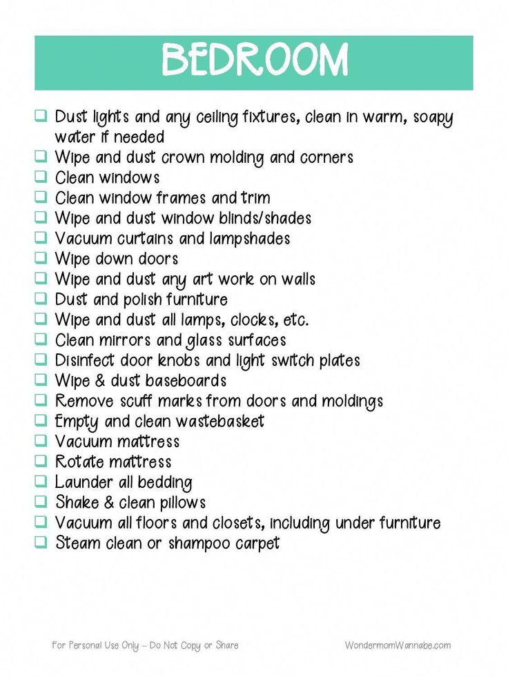 a printable bed room checklist with instructions