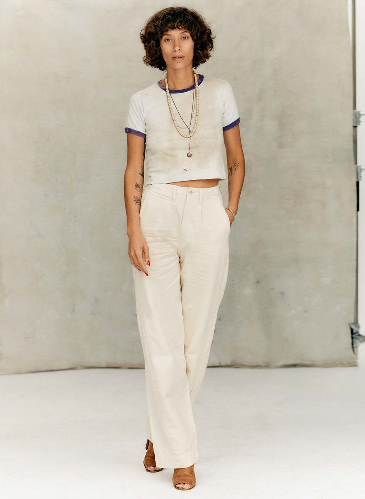 High-waisted Beige Cotton Cargo Pants, Beige Cotton Wide Leg Work Pants, Off White Wide Leg Cotton Pants, Everyday Beige Cotton Cargo Pants, Cream Tapered Leg Pants For Everyday, High-waisted Beige Cotton Chinos, Neutral Straight Leg Cotton Pants, Beige High-waisted Cotton Chinos, Cream Cotton Pants For Everyday