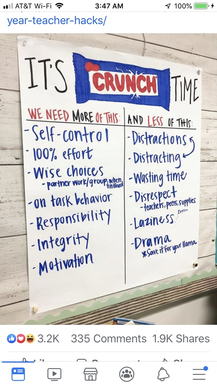 a white board with some writing on it's side next to a sign that says it's crunch