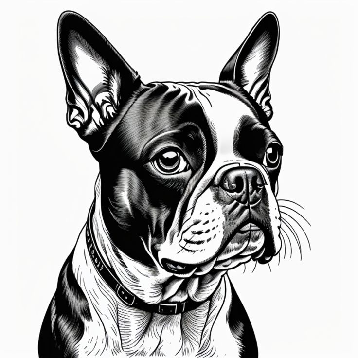 a black and white drawing of a dog