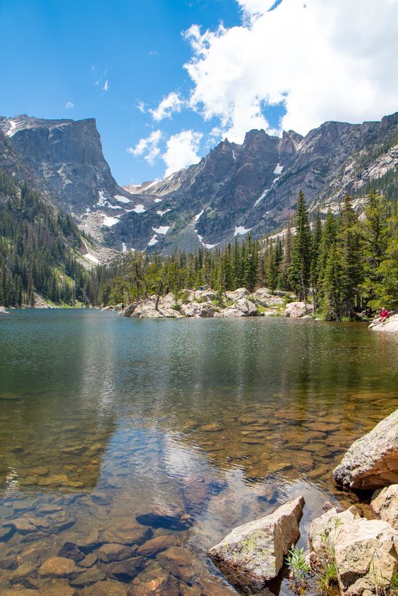 a mountain lake surrounded by trees and rocks