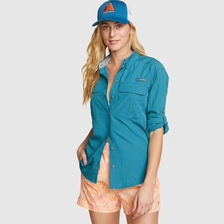 Women's Upf Guide Long-sleeve Shirt | Eddie Bauer Adventure Shirt, Button Down Collar, Eddie Bauer, Color Options, Top Shirt, Long Sleeve Shirts, Womens Shirts, Womens Tops, Long Sleeve