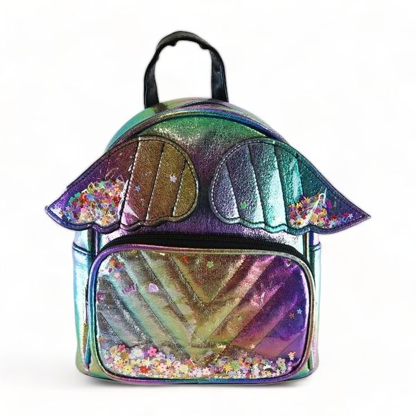 Angel Wings Iridescent Backpack - Black - doe a dear Iridescent Trendy Bag For Everyday Use, Trendy Iridescent Bag For Everyday Use, Trendy Iridescent Bags For Everyday Use, Iridescent Everyday Bags With Zipper Closure, Everyday Iridescent Bag With Zipper Closure, Iridescent Bag With Zipper Closure For Everyday Use, Iridescent Bags With Zipper Closure For Everyday Use, Iridescent Backpack For Everyday Use, Iridescent Standard Backpack For Everyday Use