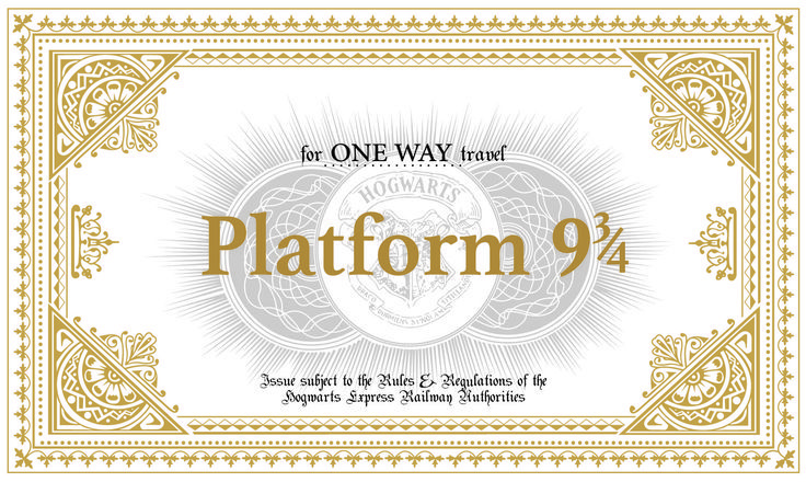 a certificate with the word platform 9 in gold and white, on a white background