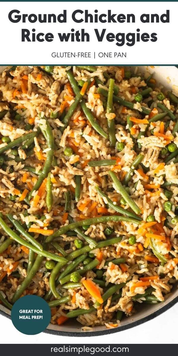 an image of ground chicken and rice with veggies