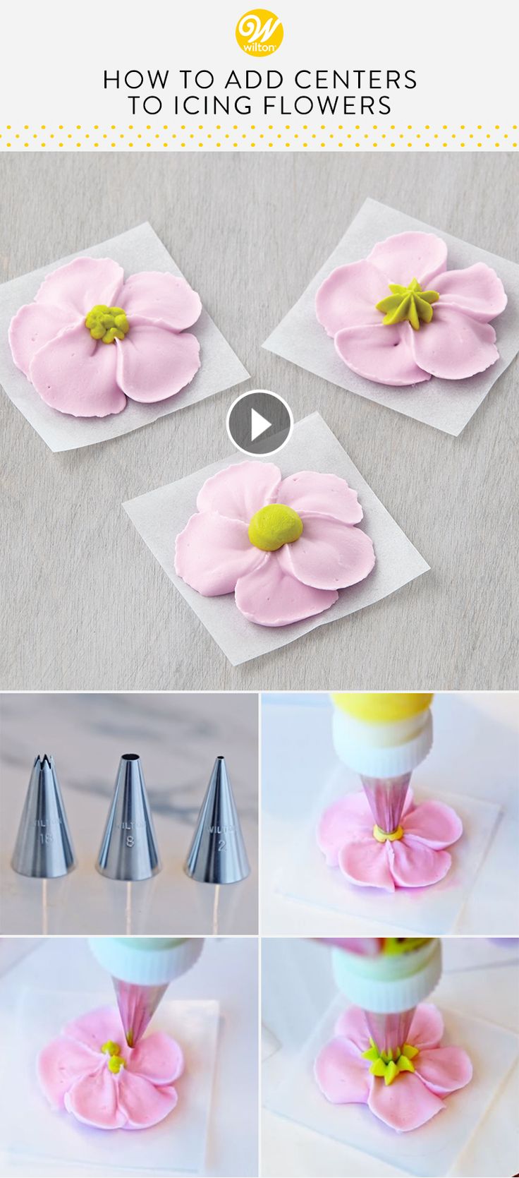 how to add center pieces to icing flowers