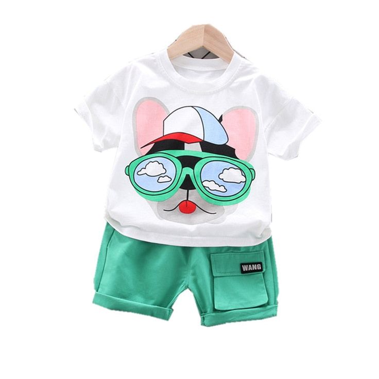 Description 2 Pcs Clothing Fashion Dog Design T-Shirt + Shorts Material: Cotton Season: Spring & Summer Gender: Unisex Collar type: O-neck Age Range: 6 months - 4 years Package includes: 1xT-Shirt + 1xShorts Size Chart INCH Size Length Size Shoulder Pant Length Height Range Waist Hip Bust 9M 14.1 S/80 9.8 10.6 25.9-31.5 14.9 19.6 21.2 12M 14.1 S/80 9.8 10.6 25.9-31.5 14.9 19.6 21.2 2T 14.9 M/90 10.2 11.4 31.5-33.4 14.9 20.4 22.4 3T 15.7 L/100 10.6 12.2 33.4-37.4 15.7 21.6 23.6 4T 16.5 XL/110 11. Playful Summer Sets With Cartoon Print, Cartoon Print Cotton Short Sets, Cotton Cartoon Print Short Sets, Green Cotton Sets With Cartoon Print, White Cartoon Print Sets For Spring, White Sets With Cartoon Print For Spring, Playful Cotton Short Set For Summer, Playful Cartoon Print Shorts For Summer, Cotton Cartoon Print Short Top