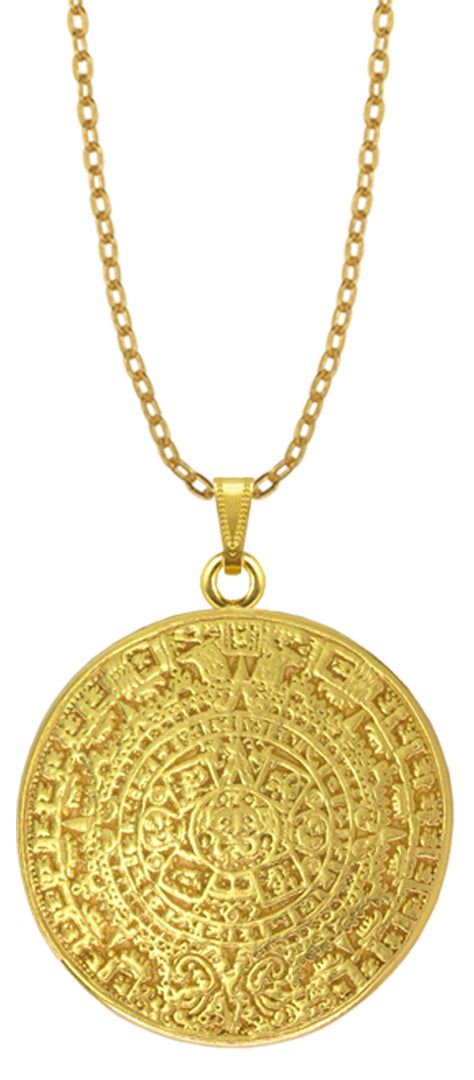 24K Gold Plated Aztec Solar Calendar or Piedra del Sol pendant. The original is exhibited at the National Museum of Anthropology, Mexico City. It comes with a leather cord. Solar Calendar, Aztec Calendar, Ancient World, Historical Period, Inspired Necklace, Necklace Design, National Museum, Anthropology, Mexico City