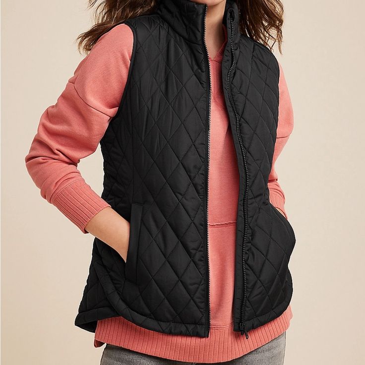 See Photos For Details. Black Quilted Vest For Cold Weather, Versatile Black Vest For Fall, Versatile Black Outerwear For Cold Weather, Maurices Outfits, Black Quilted Vest, Vest With Pockets, Quilted Vest, Black Quilt, List Style