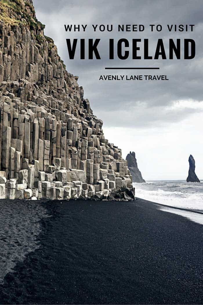 the black sand beach with text that reads why you need to visit vik iceland