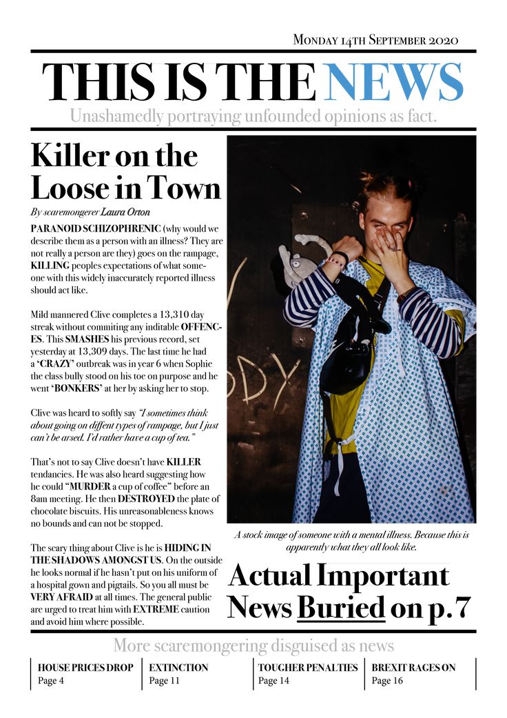 the front page of this is the news with an article about killer on the loose in town