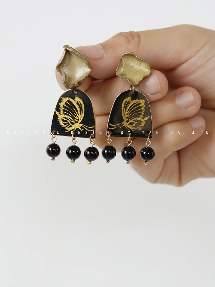 Chinese Lacquer Butterfly Earrings | Jewelry | Three Fleas