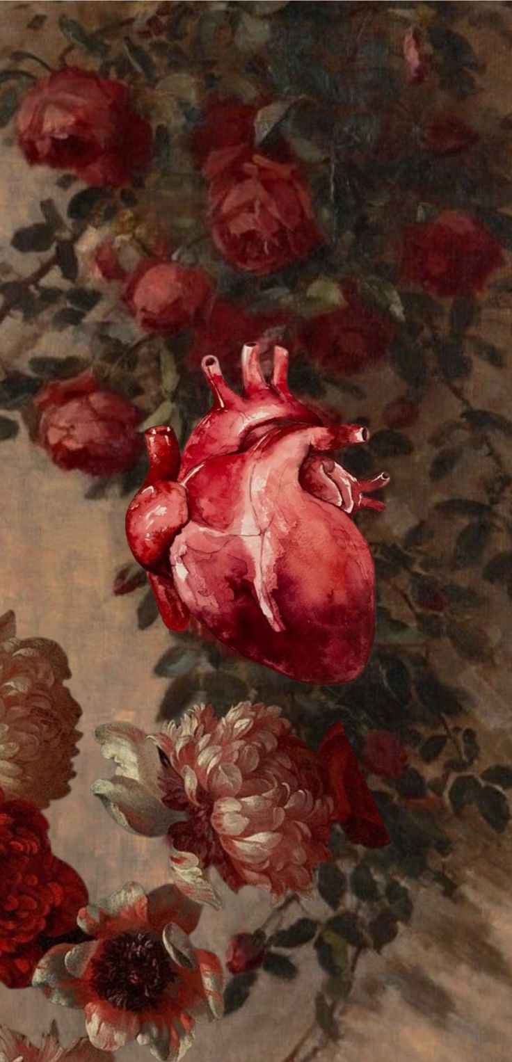 a painting of roses and a heart in the middle