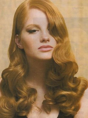 'Hollywood' inspired retro glamour red hair 1060s Hairstyles, 50s Hollywood Hair, 60s Wavy Hair, His Vintage Touch Hair, Old Fashioned Hairstyles Vintage, 60s Curls Long Hair, Retro Waves Hair, Oud Hollywood Hair, Old Hollywood Glamour Hair