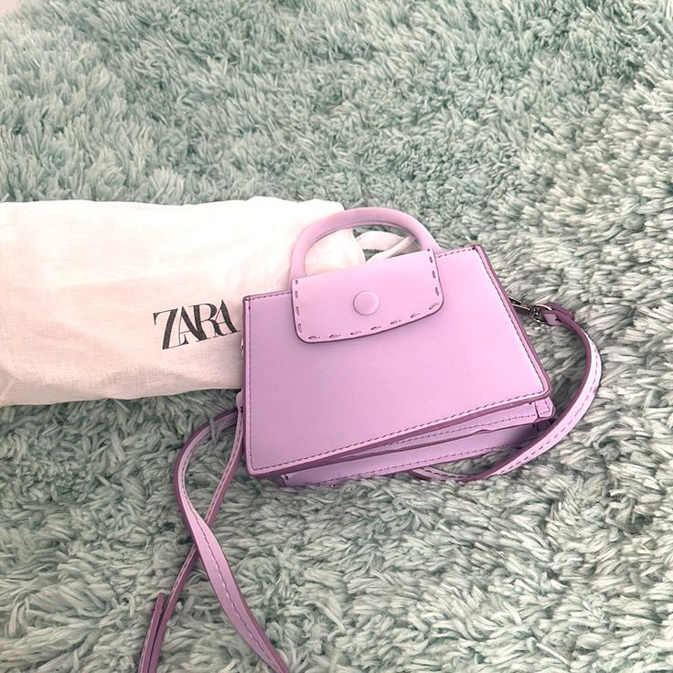 Cross Body Zara Bag. Trendy Purple Bag With Dust Bag Included, Purple Rectangular Bag With Dust Bag, Purple Rectangular Bag, Chic Purple Rectangular Satchel, Trendy Purple Satchel With Top Carry Handle, Trendy Purple Bag With Detachable Handle, Zara Crossbody Shoulder Bag For Errands, Trendy Purple Bags With Detachable Handle, Chic Zara Top Handle Shoulder Bag