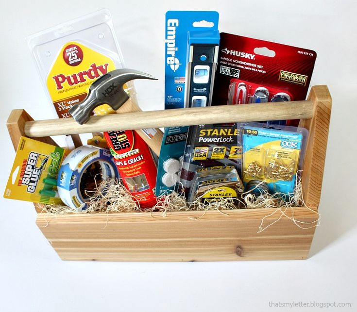 a wooden box filled with assorted items