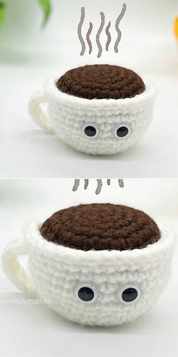 crochet coffee cup cozyie with eyes